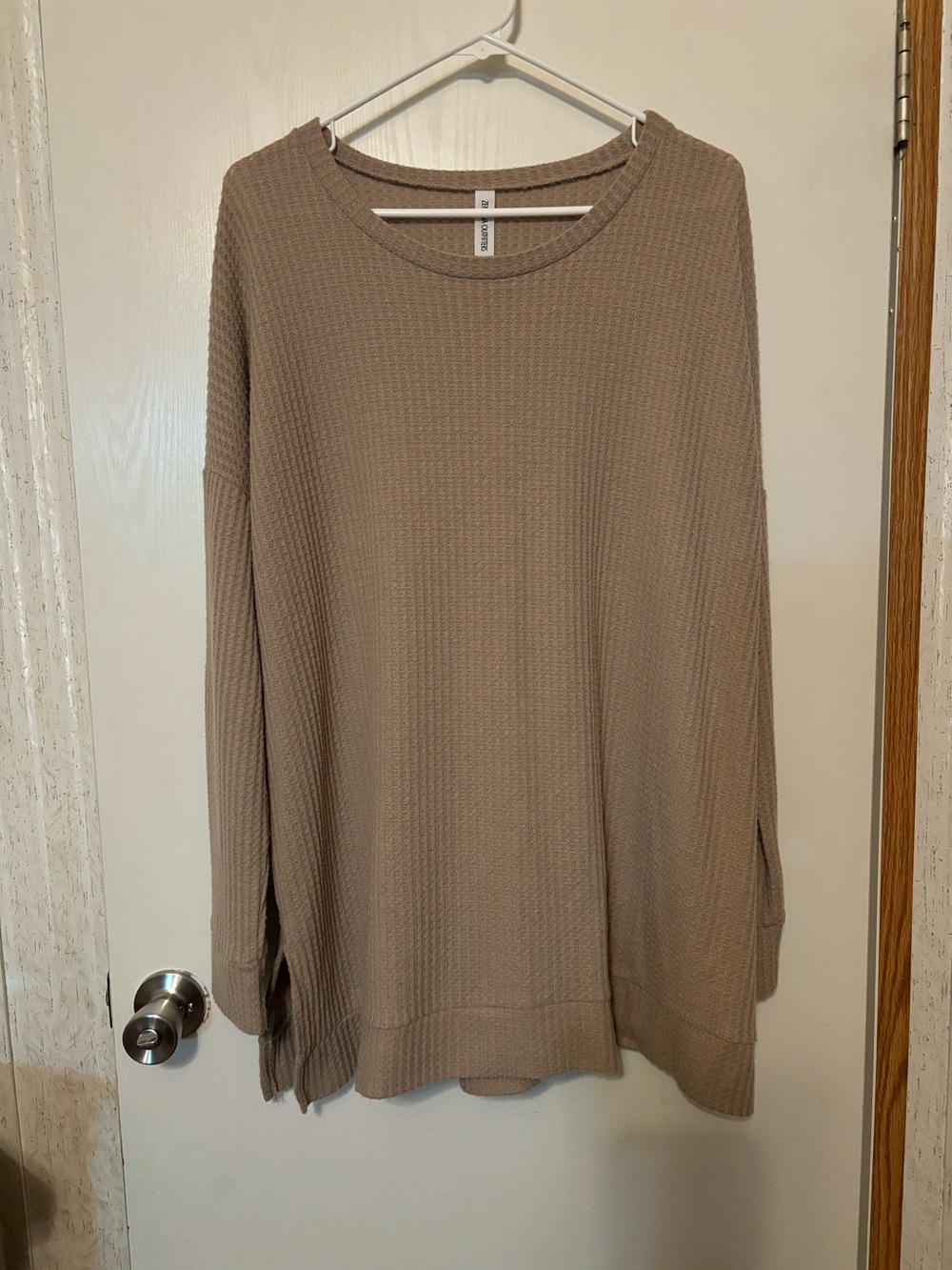 Zenana Outfitters Taupe Waffle Knit Long Sleeve Top